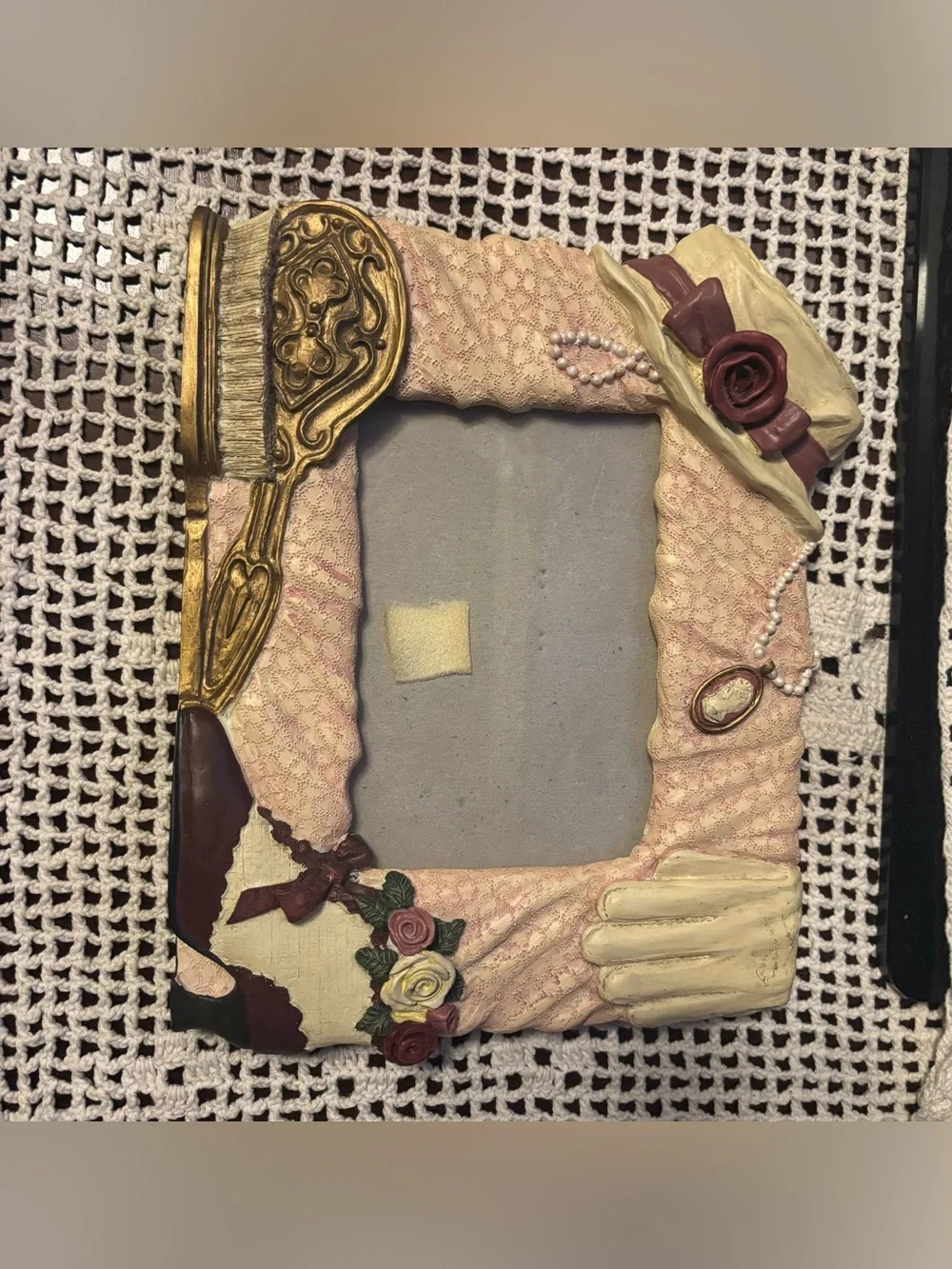 Vintage Victorian-style 3D picture frame manufactured by Figi Ceramics.